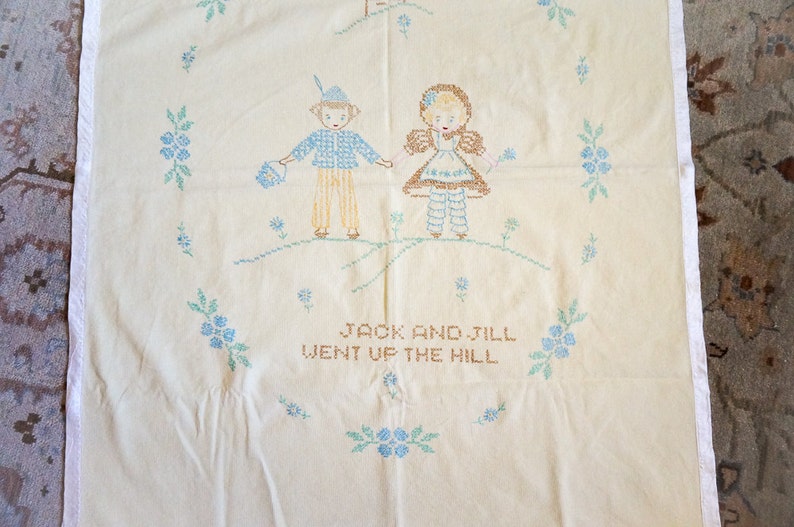 Sale Vintage Baby Blanket Jack And Jill Embroidered Baby Crib Etsy
