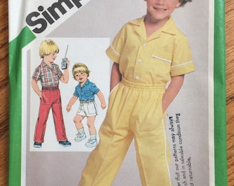 Vintage 1980s Sewing Pattern, Size 6 Childs Casual Separates,  Button Front Shirt and Pull Up Pants or Shorts, Simplicity 9888