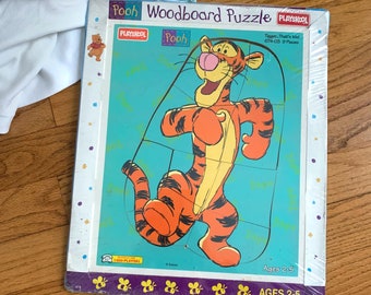 Vintage 1990s Toddler Puzzle, Playskool Disney Tigger Woodboard Puzzle NOS, 9 Pieces