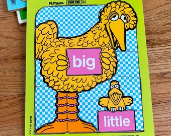 Vintage 1970s Toddler Puzzle, Playskool Sesame Street Big Bird Little Bird Wood Board Puzzle 13 Pieces VGC