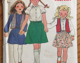 Vintage 1980s Sewing Pattern, Size 6X Girls One Piece Dress or Blouse Skirt Vest Set, Butterick 6608