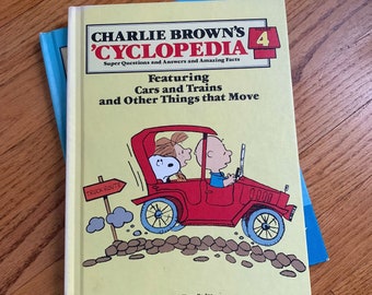 Vintage 1980s Childrens Book, Charlie Brown Cyclopedia Volume 4 Cars Trains Other Things That Move 1980 Hc VGC