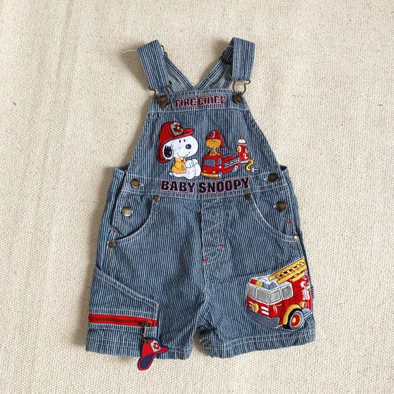 Vintage 1990s Baby Overall Shorts 3-6M Denim Shortalls w Baseball Bears Embroidery