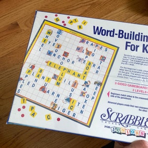Vintage 1980s Kids Board Game, Scrabble Crossword Game for Juniors Milton Bradley 1989 SEALED image 2