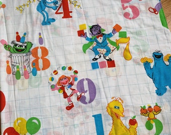 Vintage 1970s 80s Sesame Street Numbers Twin Flat Sheet VGC