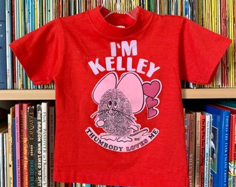 Kids 12-24M Vintage 1970s T Shirt, Thumb Things Thumbody Loves Me Single Stitch Tee Personalized Kelley UNWORN