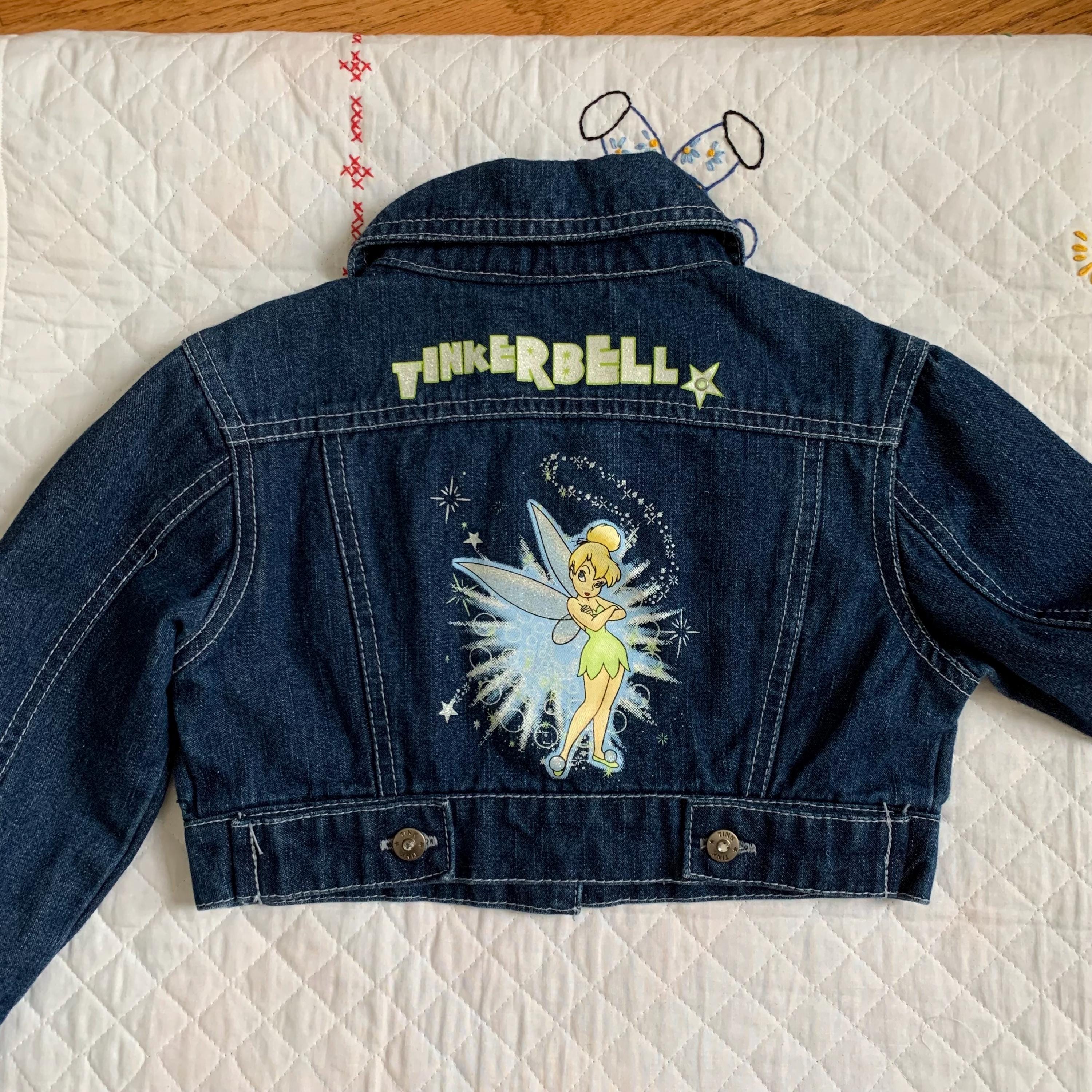 Kids 6? Vintage 90s Disney Tinker Bell Cropped Jean Jacket With 