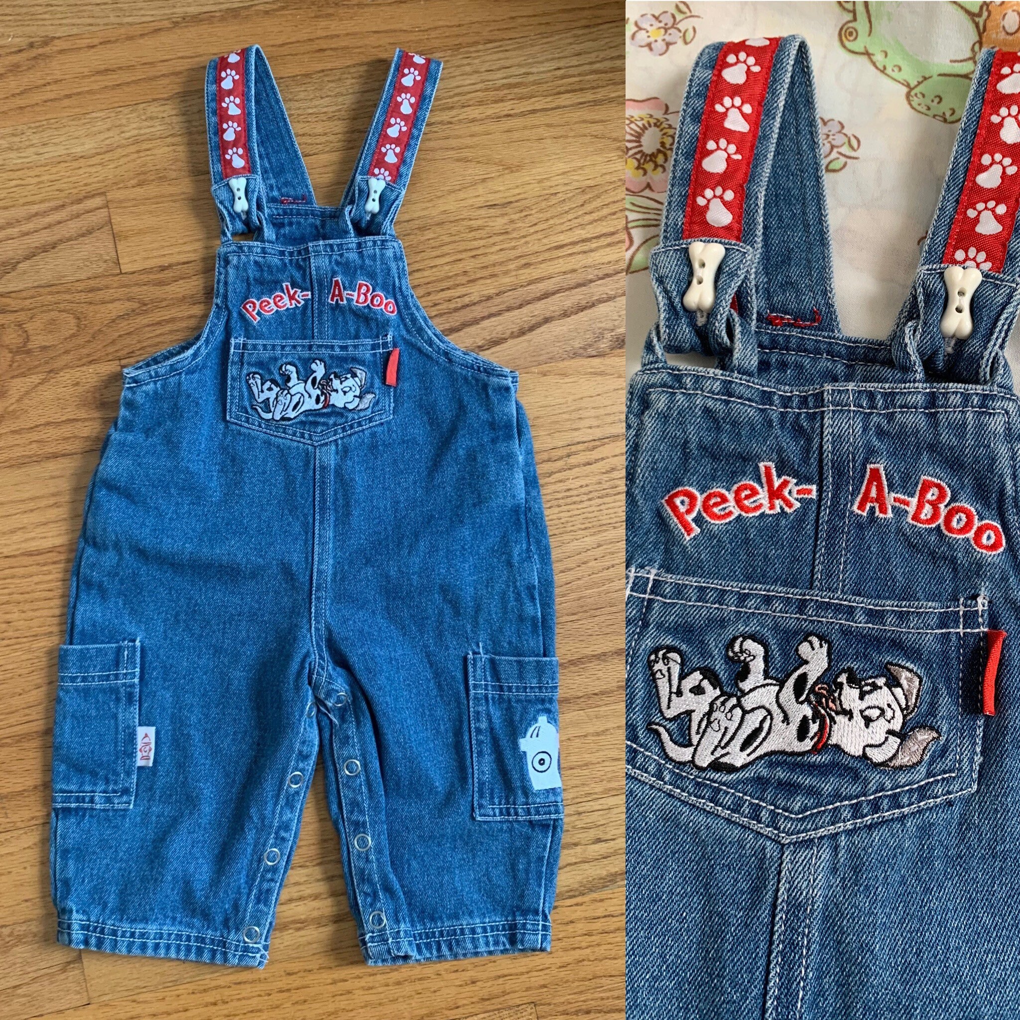 Vintage Y2K Toddler Overalls 12M, 101 Dalmatians Denim Overalls