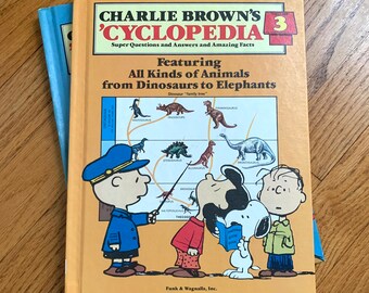 Vintage 1980s Childrens Book, Charlie Brown Cyclopedia Volume 3 All Kinds of Animals 1980 Hc EXC
