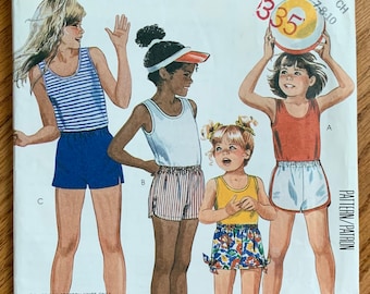 Size 7 8 10 Unisex Kids Tank Top and Shorts McCalls 2021 FF, Vintage 1980s Sewing Pattern
