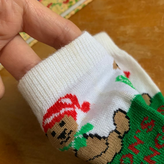 Vintage 1980s Kids Socks, Le Roi Christmas Bear S… - image 7