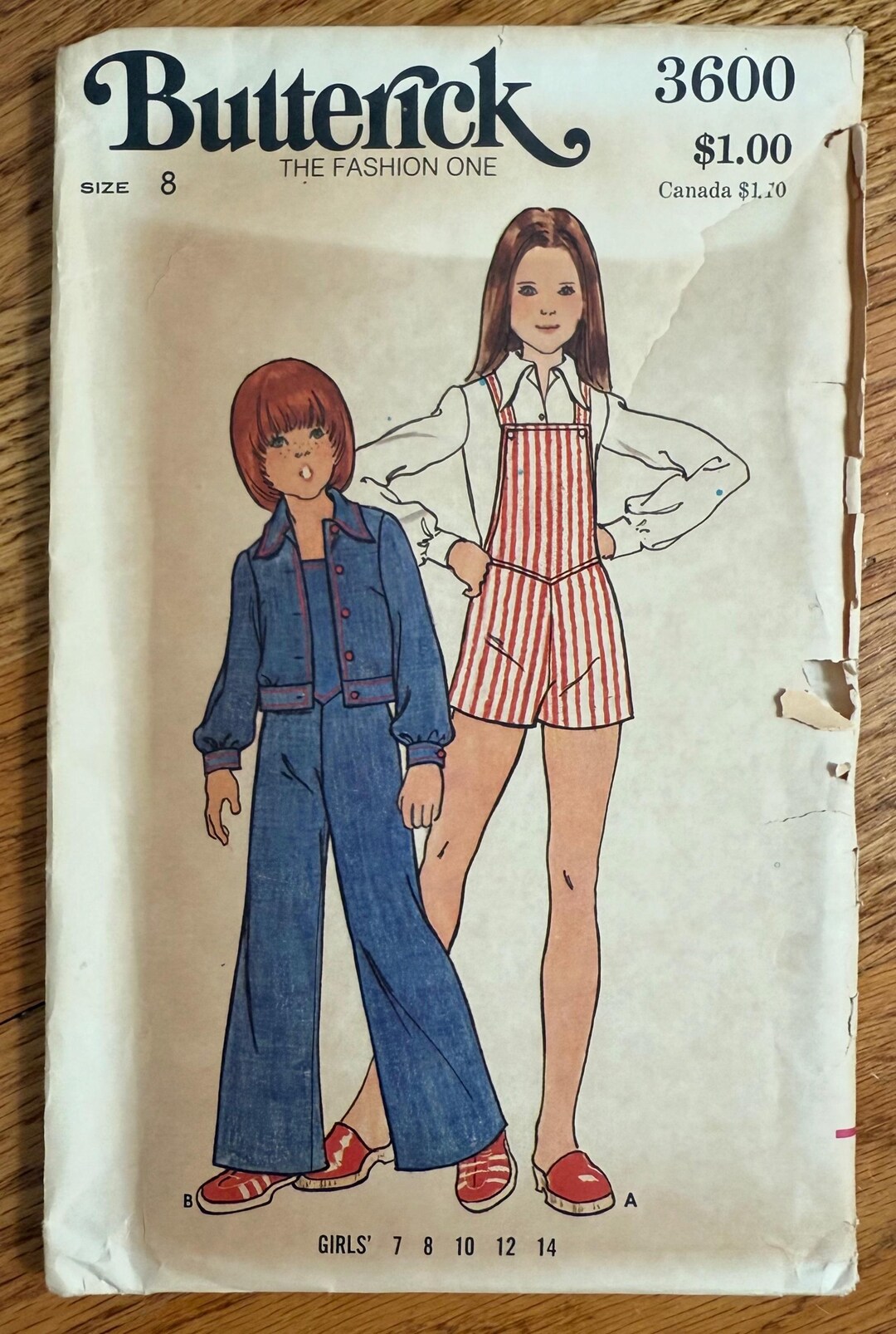 70s Girls Overalls & Jacket Sewing Pattern - Butterick 3600 FF (size 8 ...