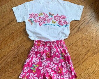 5-7 Vintage 1990s Girls Clothing Set, Ocean Pacific T Shirt and Shorts DEADSTOCK