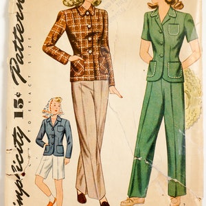 Vintage 1940s Girls Size 12 Slacks Shorts and Jacket Simplicity Sewing Pattern 4631 Complete / b30 w25 image 2