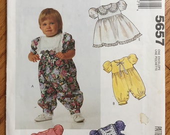 Vintage 1990s Sewing Pattern, 15-32lbs Toddler Balloon Jumpsuit Two Lengths and Dress, McCalls 5657 UNCUT