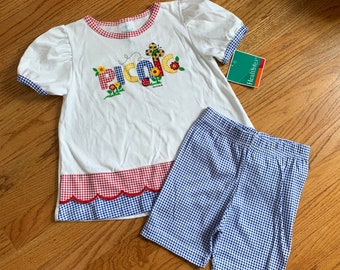 Size 6 Vintage 1990s Girls Clothing Set, Health Tex Picnic Swing Top and Biker Shorts NWT