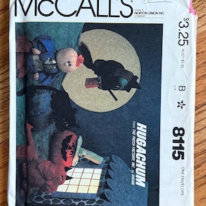 80s Hugachum Stuffed Dolls Sewing Pattern: Witch, Devil, Cat, Pumpkin, Superhero - McCalls 8115 FF
