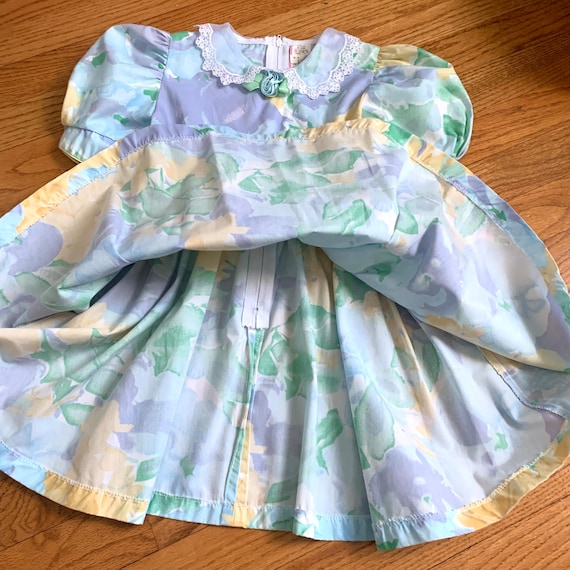 Girls 5 Vintage 1980s Dress, Pastel Floral Print … - image 2