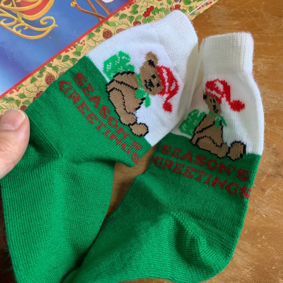 Vintage 1980s Kids Socks, Le Roi Christmas Bear S… - image 4