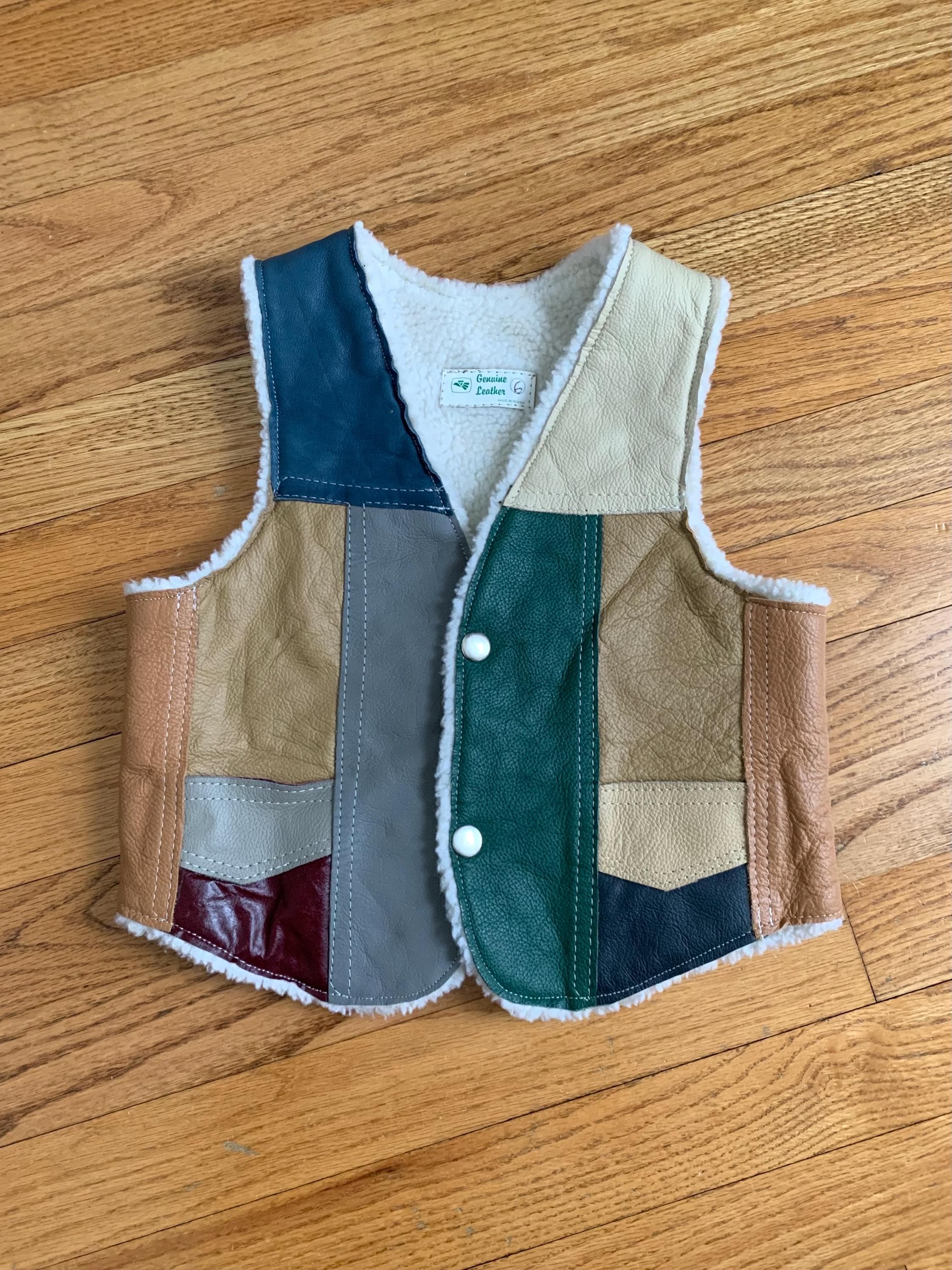 Vintage 1970s Toddler Patchwork Leather Vest - Unworn Groovy Cowboy Hipster Fashion for Kids 4T
