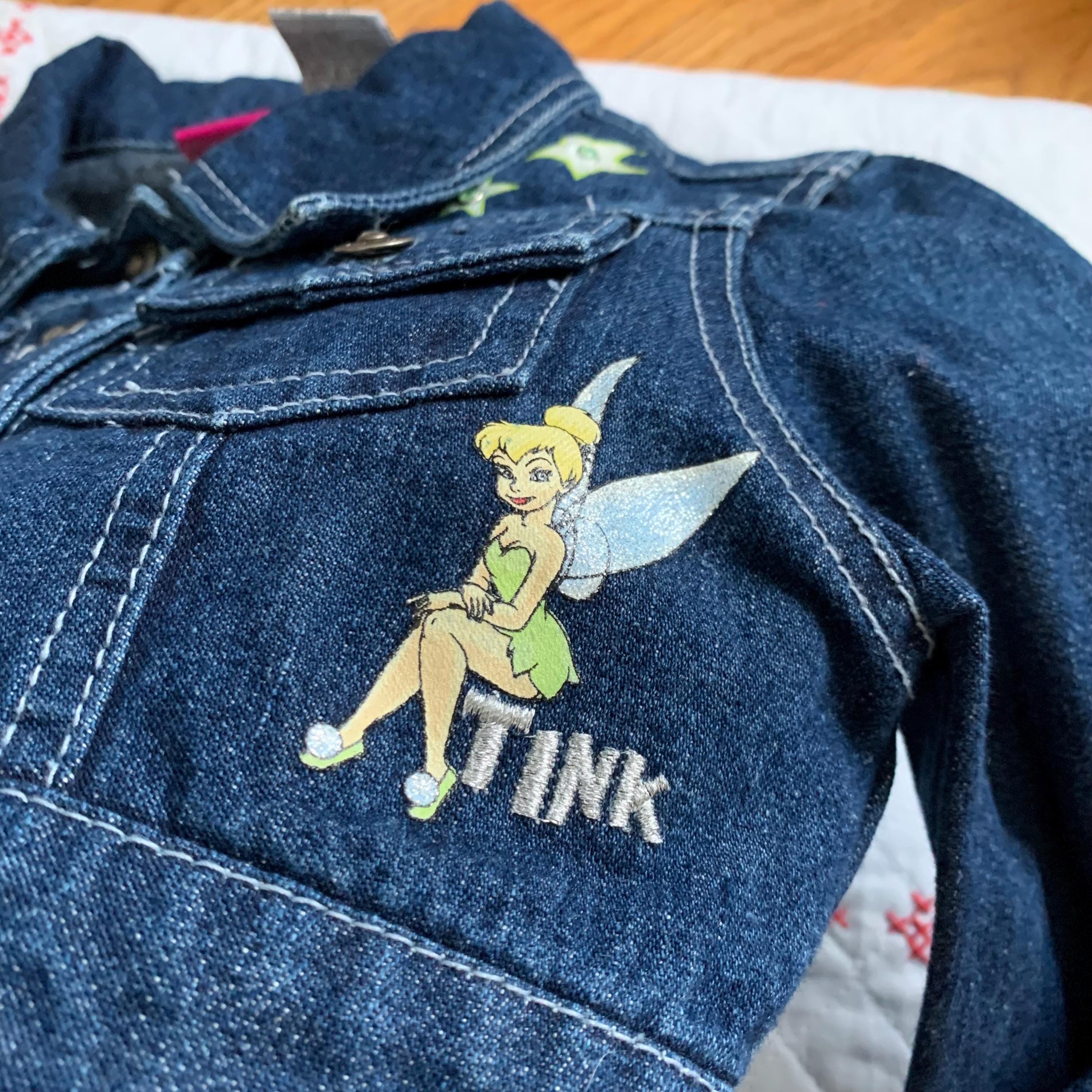 Kids 6? Vintage 90s Disney Tinker Bell Cropped Jean Jacket With 