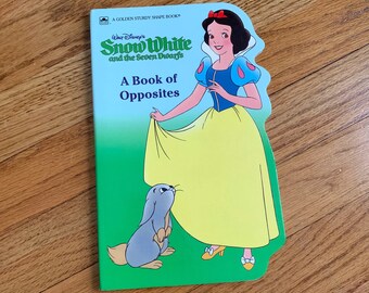 Vintage 1990s Toddler Book, Disney Snow White Book of Opposites 1991 Golden Sturdy Shape Book VGC