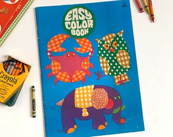 Vintage 1970s Coloring Book, Easy Color Book 1973 UNUSED, Toddler Coloring Book Large Illustrations