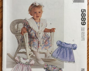 Vintage 1990s Sewing Pattern, 13-24lbs Toddler Nannette One Piece Dress and Headband McCalls 5889 UNCUT