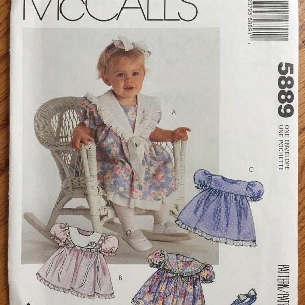 Vintage 1990s Sewing Pattern, 13-24lbs Toddler Nannette One Piece Dress and Headband McCalls 5889 UNCUT