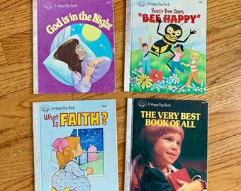 Vintage 1980s Childrens Book, A Happy Day Book Set of 4, Faith God Religion Diversity