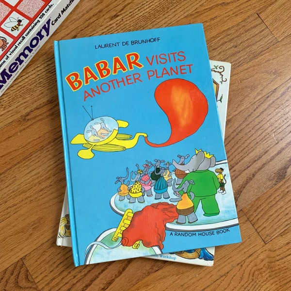 Vintage 1970s Childrens Book, Babar Visits Another Planet Laurent De Brunhoff 1972 Hc, Babar and Family Are Kidnapped To A Strange Planet