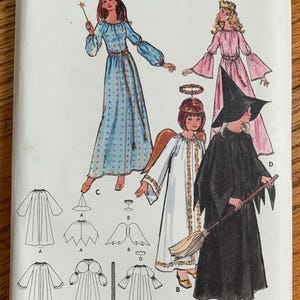May include: A vintage sewing pattern for four Halloween costumes: a witch, an angel, a fairy, and a princess. The pattern is for size 12 and includes instructions for making the costumes.