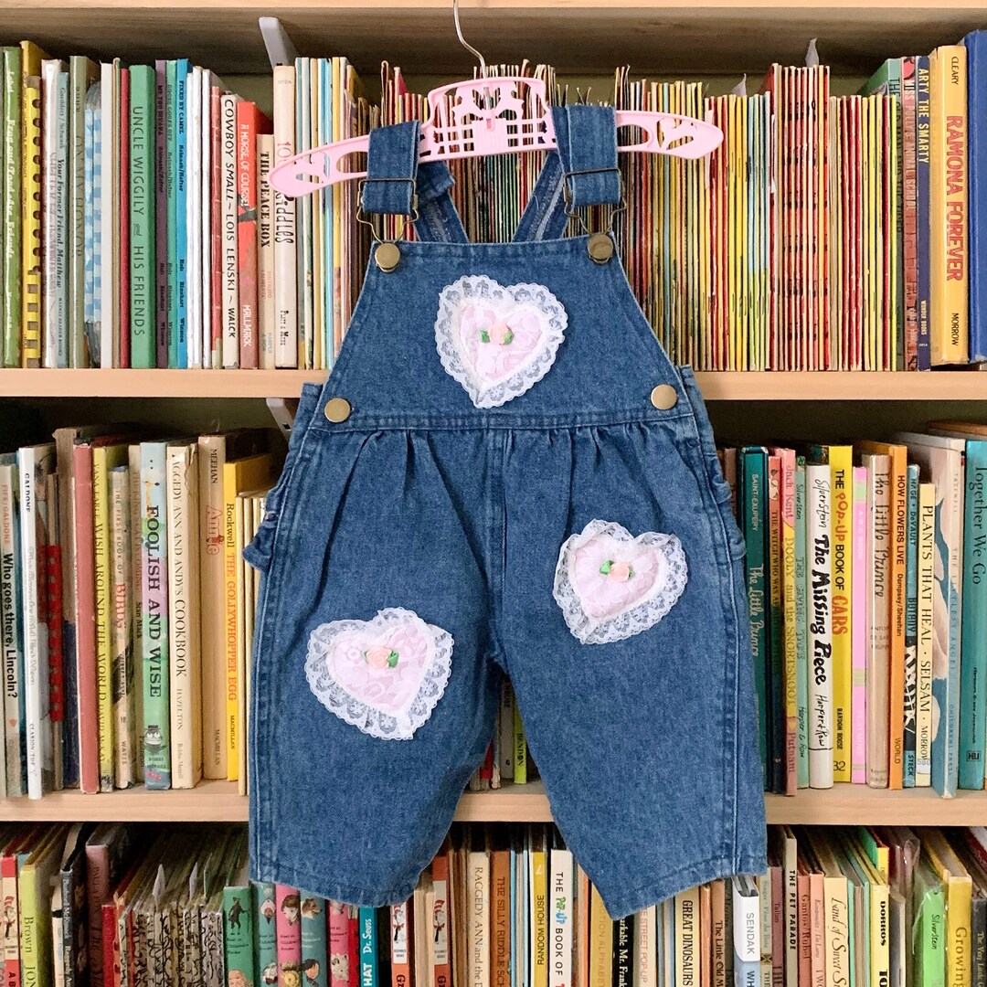 36M Vintage 1980s Baby Girl Overalls, Hopscotch Denim Overalls W