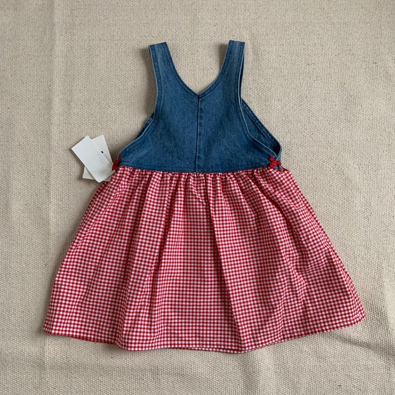 Size 6 Vintage 1990s Girls Dress, Buster Brown Suspender Dress w/ Lady Bug Buttons NWT image 4