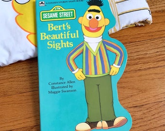 Vintage 1990s Kids Board Book, Sesame Street Berts Beautiful Sights Golden Sturdy Book 1990 Hc