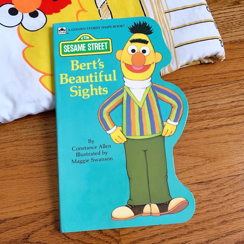Vintage 1990s Kids Board Book, Sesame Street Berts Beautiful Sights Golden Sturdy Book 1990 Hc image 1
