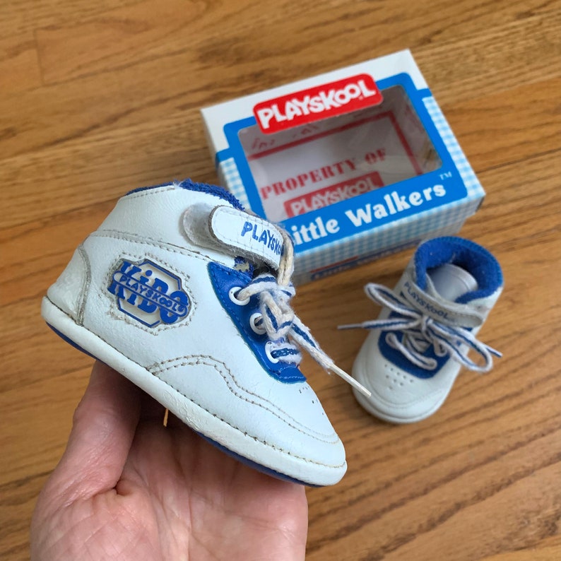 Vintage 1990s Baby Shoes Size 1, Playskool Little Walkers Leather High Tops Soft Sole image 1