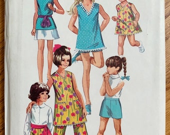 Vintage 1960s Sewing Pattern, Size 12 Girls Mod Mini Dress or Top Skirt and Wide Leg Pants or Shorts, Simplicity 8225 UNCUT