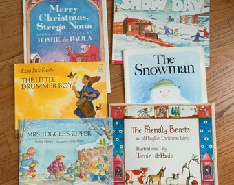 80s illustrated books Vintage 1980s 90s Childrens Book, Christmas Winter Theme Paperback Set of 6