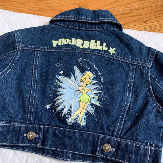 Kids 6? Vintage 90s Disney Tinker Bell Cropped Jean Jacket With 