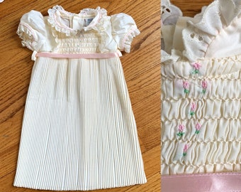Vintage Baby Dress 0-3M, Polly Flinders Dress, Maxi Dress, Hand Smocked One Piece Dress w/ Accordion Pleat Skirt, Christening Dress