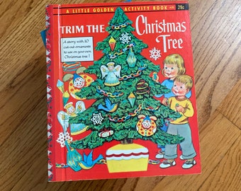 Vintage 1950s Childrens Book, Trim the Christmas Tree Little Golden Activity Book 1957 Hc VGC UNCUT