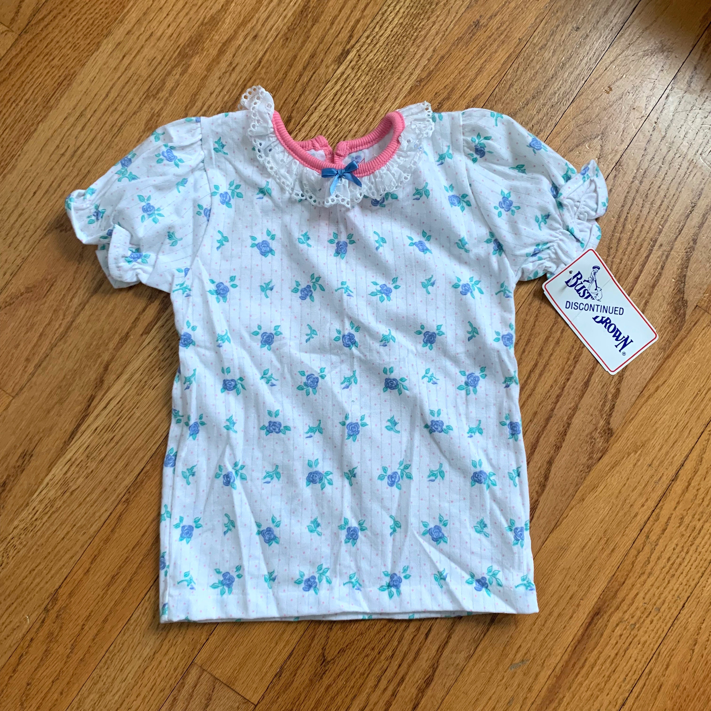 3T Vintage 1990s Buster Brown Girls Floral Pullover Top NWT - Lightweight Stretch Knit Summer Wear