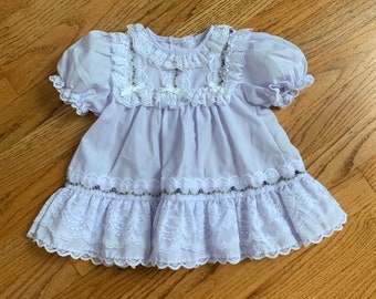 6M Vintage 1980s 90s Baby Girl Dress, Alexis Dress Pale Lilac w/ Lace NWOT