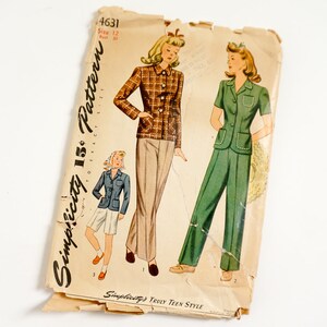 Vintage 1940s Girls Size 12 Slacks Shorts and Jacket Simplicity Sewing Pattern 4631 Complete / b30 w25 image 1