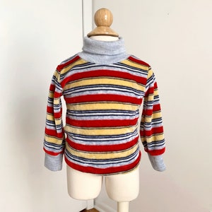 Vintage 60s-70s Kids Striped Velour Turtleneck Pullover (9-12M) - Nostalgic Unisex Fall Winter Wear