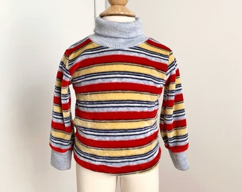 9M Vintage 1960s 70s Baby Turtleneck, Snails and Tails Striped Velour Turtleneck