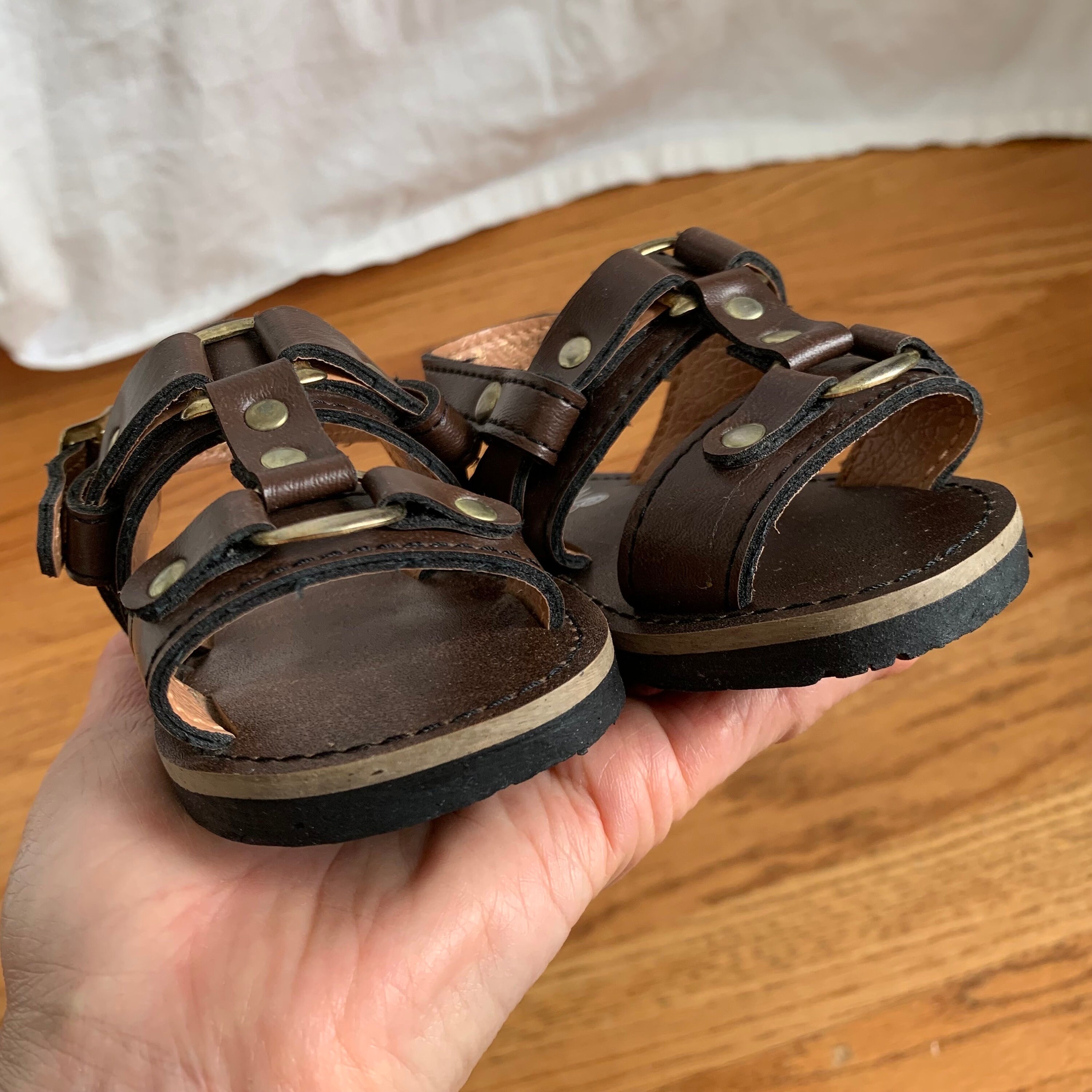 Vintage 70s-80s Dyna Kids Brown Faux Leather Sandals, Size 6