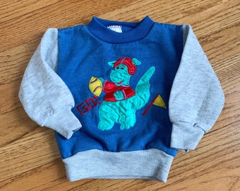 9-12M Vintage 1970s 80s Kids Sweatshirt, Dinosaur Football Pullover Sweatshirt NWOT