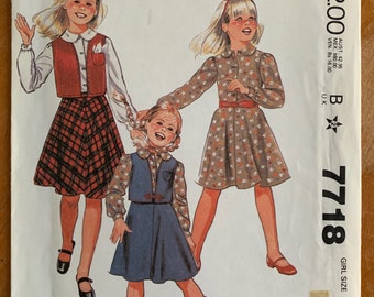 Vintage 1980s Sewing Pattern, Size 7 Girls Vest Blouse and Skirt, McCalls 7718 UNCUT